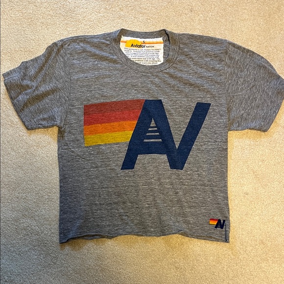 Aviator Nation Tops - Aviator Nation Gray Tee with Multicolor Logo
